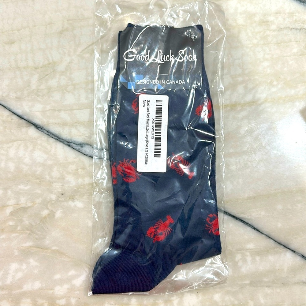 Good luck sock~Men's Lobster & Crab Socks New Size 7-12 Blue made in Canada